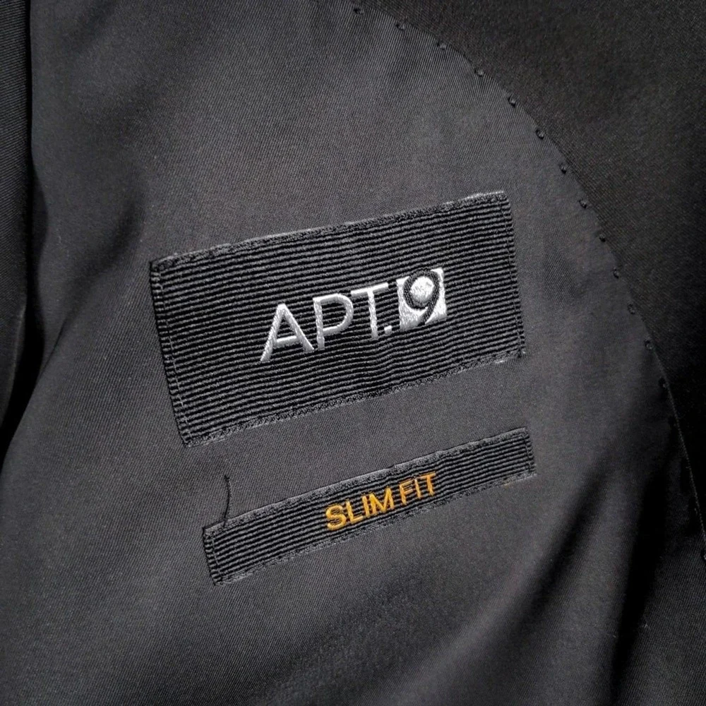 Apt 9 Mens Slim Fit‎ Blazer Jacket Solid Black Two Button Notch Lapel 42S Approx